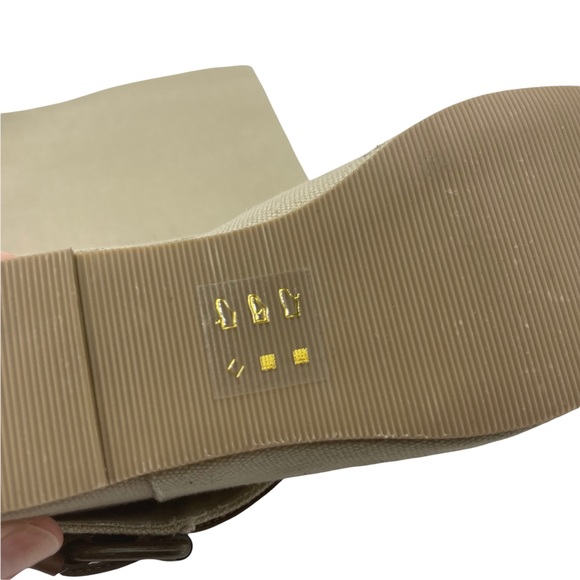 ALDO| NWOT Tan Burlap/Linen hidden wedge,wide calf, with camel belt detail SZ 37 - Picture 13 of 16